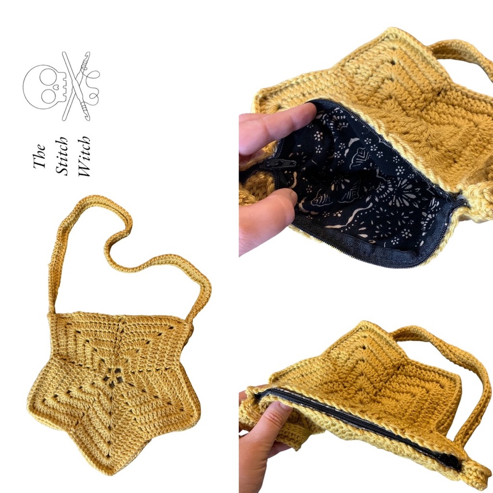 HAND CROCHETED Star Shaped Crossbody Bag With Zipper Top
